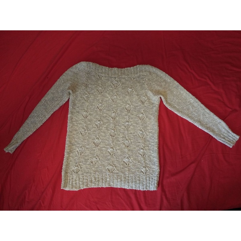 Unknown Long Sleeve Sweater Men's Cream Textured knit, Boat neck